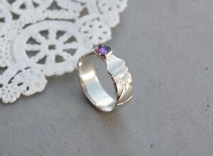 Pansy Ring Sterling Silver Amethyst Size 7 1/2 Hand Made Lizzy Borden Flower