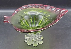 Mid Century Modern Leaf Shape Glass Pedestal Centerpiece Bowl - Picture 1 of 8