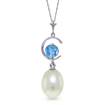 4.5 CTW 14K  White gold fine Such An Honor Blue Topaz pearl Necklace 16-24" - Изображение 1 из 4