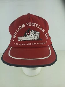 Vintage Construction Made In USA Red Three Stripe Snapback Trucker Hat Cap - Picture 1 of 11
