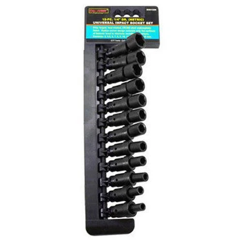 12 Piece 1/4" Drive Universal U-Joint Wobble Air Impact Metric Socket Tool Set - Image 1 of 1