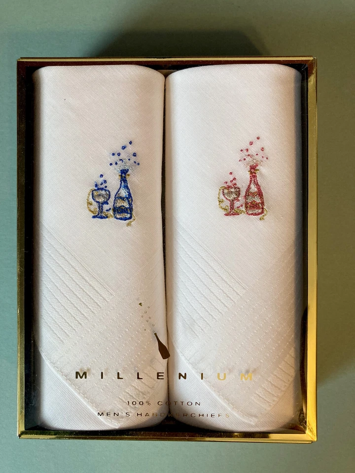 Juego de 2 pañuelos 100 % algodón para hombre botella de champán y copa fiesta boda Foto 1 de 4