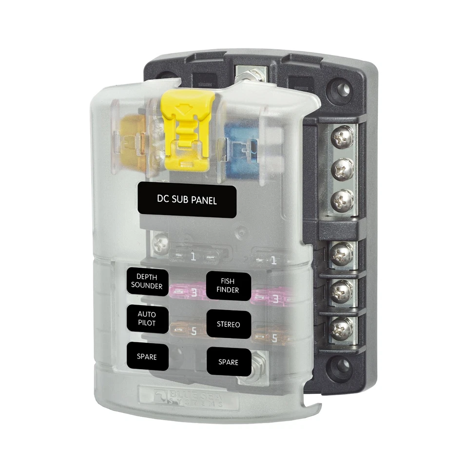 Blue Sea Systems 5025 6-Circuit ST Blade Fuse Block with Ground & Cover 100A - Image 1 of 4
