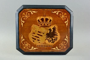 Edwardian inlaid wooden armorial coat of arms wall plaque panel - Picture 1 of 5