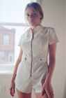 Urban Outfitters Womens Sz XS Tyson Twill Utility Romper Shorts Playsuit Cream