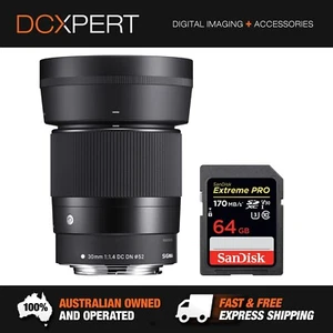 SIGMA 30MM F/1.4 DC DN CONTEMPORARY LENS FOR CANON M-MOUNT (4302971) + SD CARD - Picture 1 of 3
