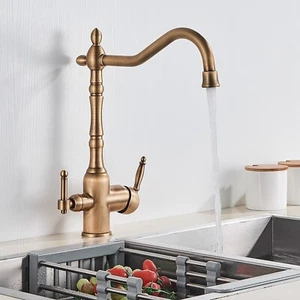 Antik Retro 3 Wege Küchenarmatur Wasserfilter Trinkwasserhahn Spültischarmatur - Picture 1 of 11