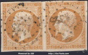 FRANCE EMPIRE 10c BISTRE PAIRE N°13A AVEC OBLITERATION PETIT CHIFFRE A VOIR - Picture 1 of 2