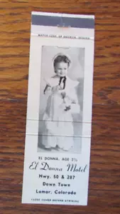 LAMAR, COLORADO MATCHBOOK COVER: EL DONNA MOTEL VACÍO AÑOS 50 MATCHCOVER -A - Imagen 1 de 1