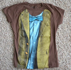 Ladies Women Girls Size Large T-Shirt BBC 11th Dr Faux Bowtie Suit Doctor Who - Picture 1 of 4