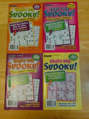 Lot of 4 Dell Crazy for Sodoku Plus Variety Puzzle Books 2009 for All Levels - Image 1 of 4