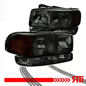 For GMC Sierra 4X4 1500/2500/3500 HD Headlights + Bumper Light Smoked Amber - Picture 1 of 3