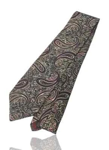 Cravatta in seta vintage edizione americana, 56" x 3,75", nero/grigio/fucsia, paisley. OB2 - Foto 1 di 5