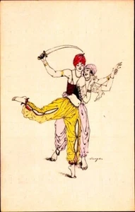 Artist Postcard Arabian Dancers, Man with Saber, Woman on Toe; Near Mint - Picture 1 of 2