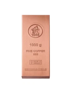 Germany Heimerle + Meule 1 kg kilo 1000 g grams .999 Fine Copper Bar with CoA - Picture 1 of 22