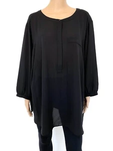 NYDJ Plus Size 3X Black Buttons Pocket Blouse Basic Shirt Top Tunic Women's - Picture 1 of 8