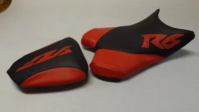 CAPAS DE ASSENTO PERSONALIZADAS DIANTEIRAS E TRASEIRAS YAMAHA 08/09/10/11/12/13/14 YZF R6 PRETO/VERMELHO - Imagem 1 de 4