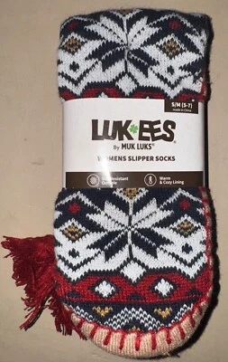 LUK-EES by Muk Luks Women's Slipper Socks Sz S/M (5-7) Brown Red Blue White NIB - Image 1 of 4