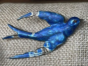 Antica Spilla Rondine Sterling Art Deco Nouveau Smalto Blu DANNEGGIATA - Foto 1 di 8