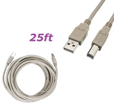 25Ft USB 2.0 High Speed Type A Male to Type B Male Printer Scanner Cable Cord Gy - Image 1 of 4