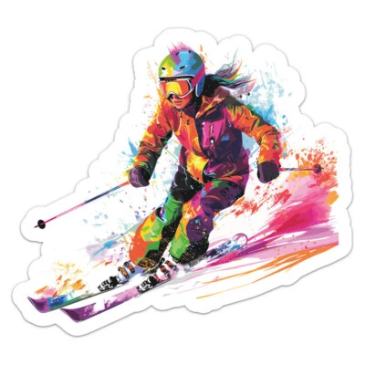 Colorful Female Skiing Vinyl Decal Waterproof Car Bumper Sticker - Image 1 of 4