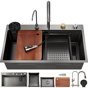 Waterfall Kitchen Sink, Multifunctional with Pull Out Faucet Rmovable Basin Unit - Picture 1 of 7