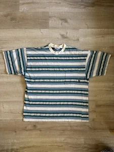 Men’s Vintage Quiksilver Tshirt 90s Blue Green Pattern / Striped Extra Large XL - Picture 1 of 6