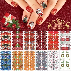 12 Sheets Christmas Nail Wraps Full Stickers Nail Polish Strips, DIY Self-Adhesi - Picture 1 of 7