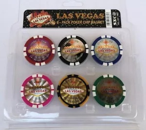 Lucky Las Vegas Poker Chip Magnet-Set of 6 Las Vegas Souvenir - Picture 1 of 2