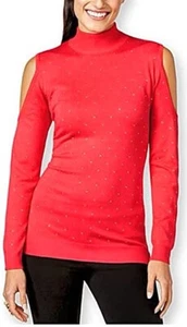NWT Womens Thalia Sodi Mock Neck Studded Pullover Cold Shoulder Sweater SZ L - Picture 1 of 7