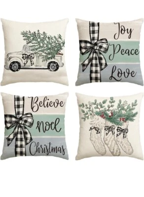 Christmas Throw Pillow Covers 18X18 Inches Set of 4 Plaid - Image 1 of 2