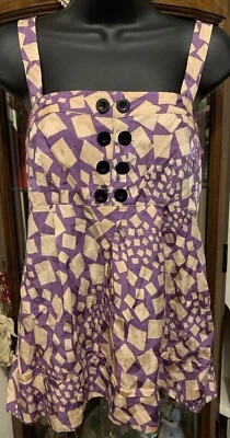 Marc By Marc Jacobs Women’s 4 Graphic Print Silk Empire Tank Top EUC  Side Zip - Image 1 of 4