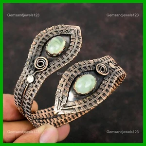 Womens day Sale Copper Oval Prehnite Gemstone Wife Wire Wrapped Bangle Jewelry - Picture 1 of 6