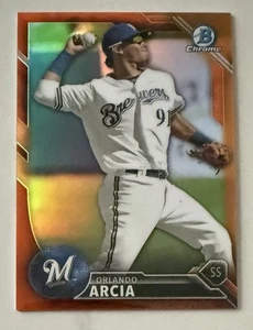 Bowman Chrome Orlando Arcia 2016 refractor naranja 1/25! Cerveceros Milwaukee. #BCP2 - Imagen 1 de 3