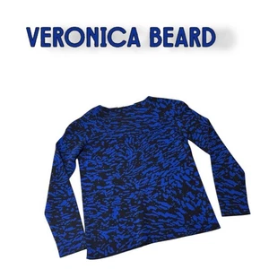 Veronica Beard Women's Blue & Black 100% Wool Long Sleeve Knit Top - Picture 1 of 5