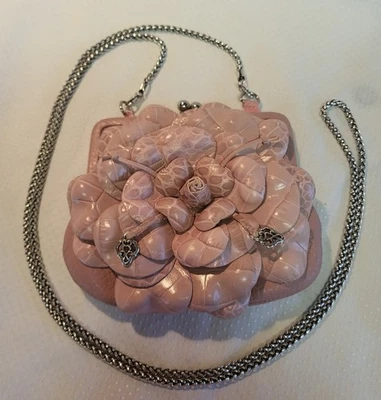BRIGHTON "Rosalie" Dusty Rose Small Leather Evening Purse 3-D Rose Detailing - Image 1 of 4
