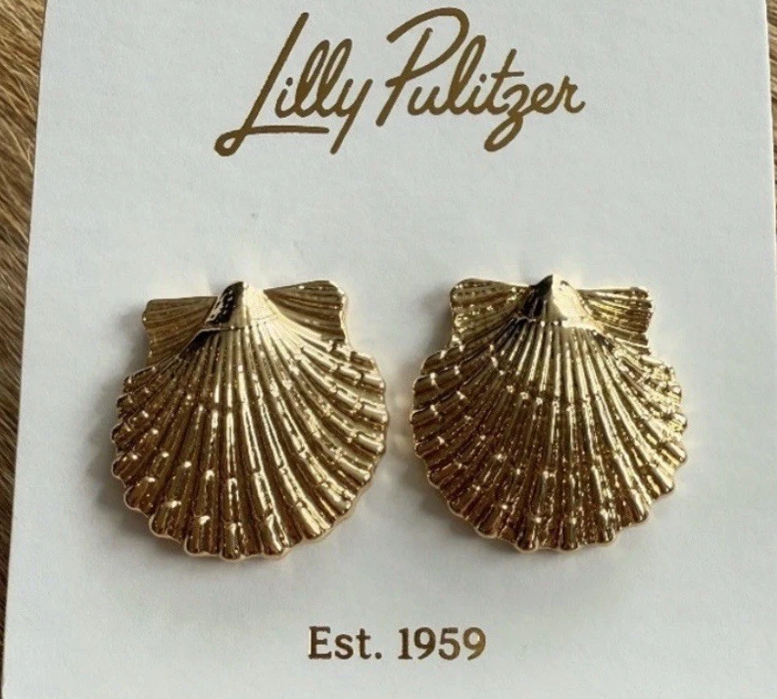 Aretes Lilly Pulitzer Esmalte Concha Marina Playa Tono Dorado Foto 1 de 4