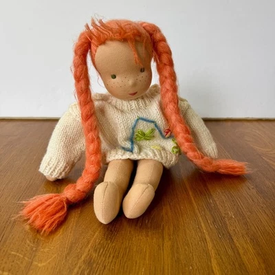 KATHE KRUSE Waldorf Doll 14" Handmade Braided Red Hair Knit Sweater Germany - Image 1 of 4