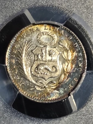 1906-JF Peru Silver Dinero KM-204.2 PCGS MS-64 (Toned) - Image 1 of 4