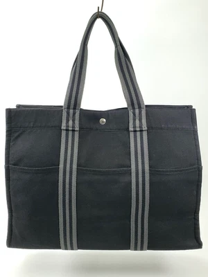 Vintage Hermes Forre Tout GM Black & Grey Canvas Tote Bag 18.5" x 13" - Image 1 of 4