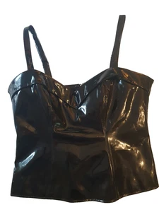 Vixen Micheline Pitt Black Patent Vegan Leather Zip Tank Corset Style New Sz. 2X - Picture 1 of 9