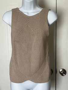 ☕EXPRESS WOMEN'S BROWN SLEEVELESS ROUND NECK RIBBED KNIT SWEATER TANK S - Picture 1 of 9