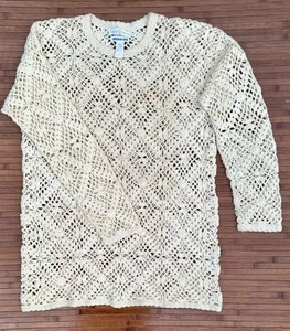 Vintage Cape Isle Knitters Hand Knit Tunic Sweater Womens L Ivory Ramie Cotton - Picture 1 of 13