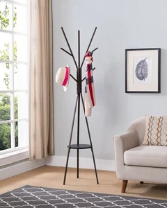 Kings Brand Furniture - 9-Hook Hall Tree Free Standing Coat Rack Stand, Brown - Picture 1 of 3