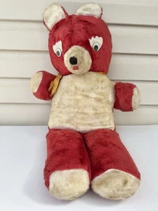 Vintage 1950s Carnival Prize Red Stuffed Animal Toy Teddy Bear Googly eyes - Picture 1 of 17