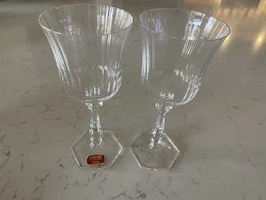 2 Gorham Voll Bleikristall Weingläser Perspektive Sechskantfuß West Germany - Bild 1 von 5