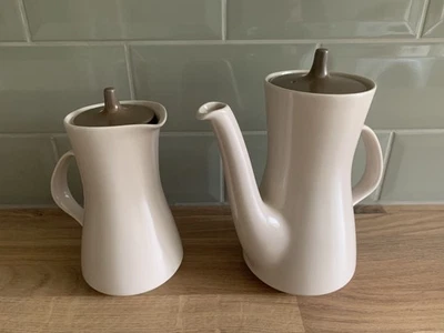 POOLE POTTERY Twin Tone Mushroom & Sepia Coffee Pot & Hot Water Jug Set of 2  - Image 1 of 4
