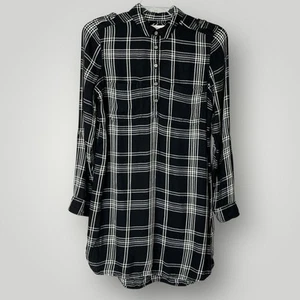 So Perfectly Soft Perfectly You Black/White Plaid Relaxed Shirt Dress Womens L - Picture 1 of 8