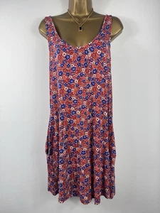 Next Red Blue Floral Jersey Sleeveless Summer Dress Size M with Pockets Stretch - Picture 1 of 9