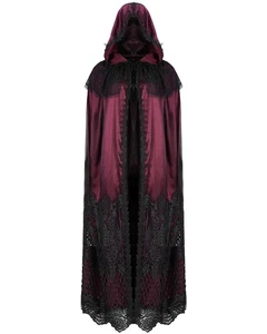 Devil Fashion Womens Long Baroque Gothic Lace Layered Hooded Cloak Red & Black - Imagen 1 de 12